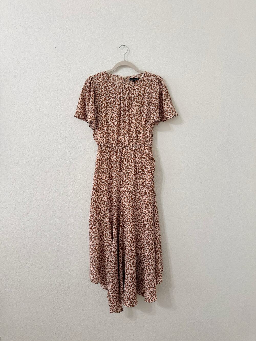 Wishist Apparel Cream Rust Floral Flutter Sleeve Midi Dress M
